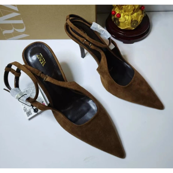 RARE!!! ZARA Brown Suede Leather Slingback Heels NWT 🤎 - Picture 9 of 16